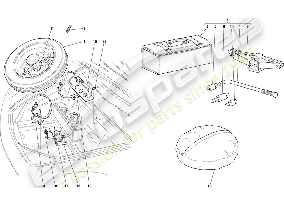 ferrari f430 coupe (europe) ersatzrad und werkzeuge ersatzteildiagramm