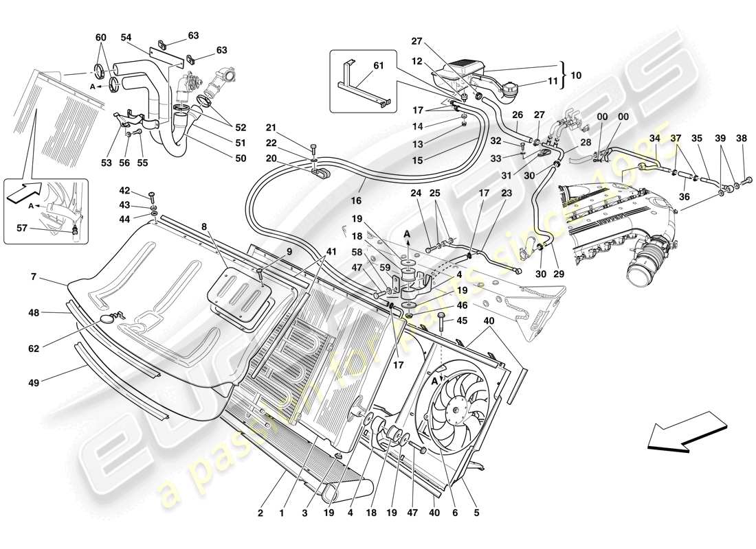 ferrari 599 sa aperta (usa) kühlsystem – kühler und sammelbehälter teilediagramm