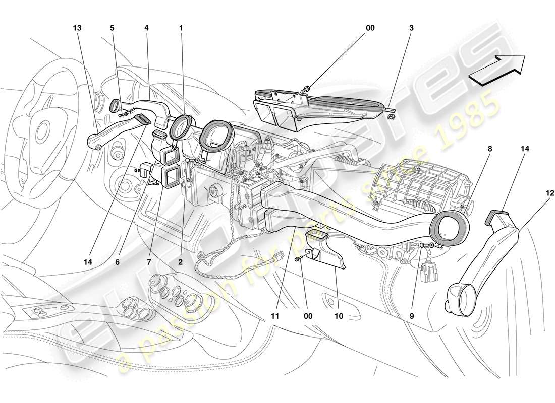 ferrari california (usa) ac-einheit: verteilung teilediagramm