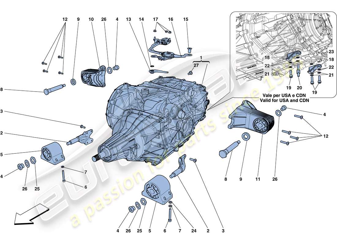ferrari ff (rhd) getriebegehäuse ersatzteildiagramm