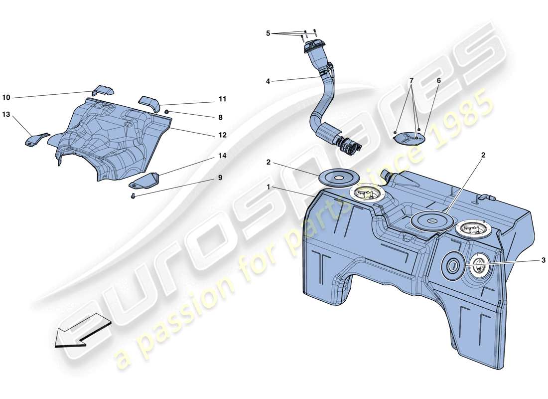 ferrari f12 berlinetta (rhd) kraftstofftank und einfüllstutzen teilediagramm