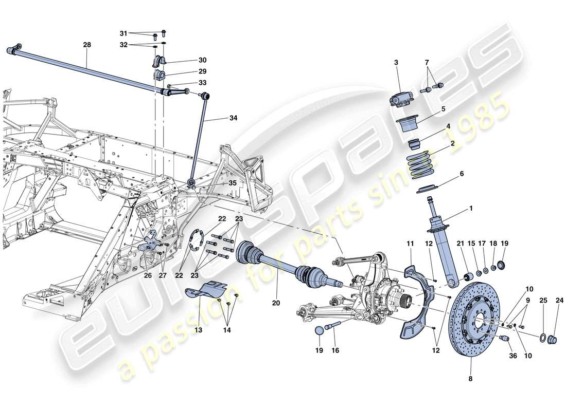 ferrari laferrari aperta (usa) hinterradaufhängung - teilediagramm stoßdämpfer und bremsscheibe