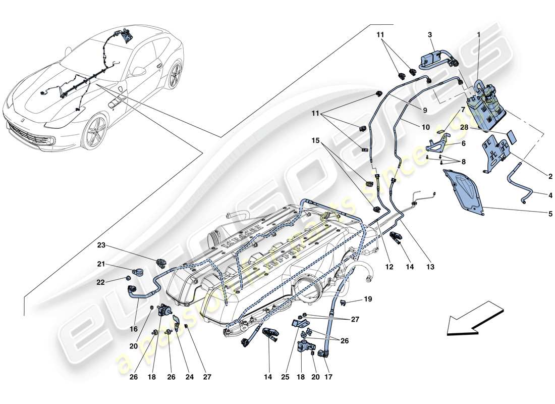 ferrari gtc4 lusso (rhd) kontrollsystem für verdampfungsemissionen teilediagramm