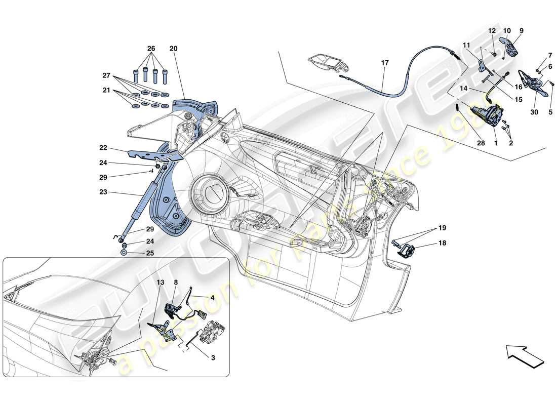 ferrari laferrari aperta (europe) türen - öffnungsmechanismen und scharniere ersatzteildiagramm