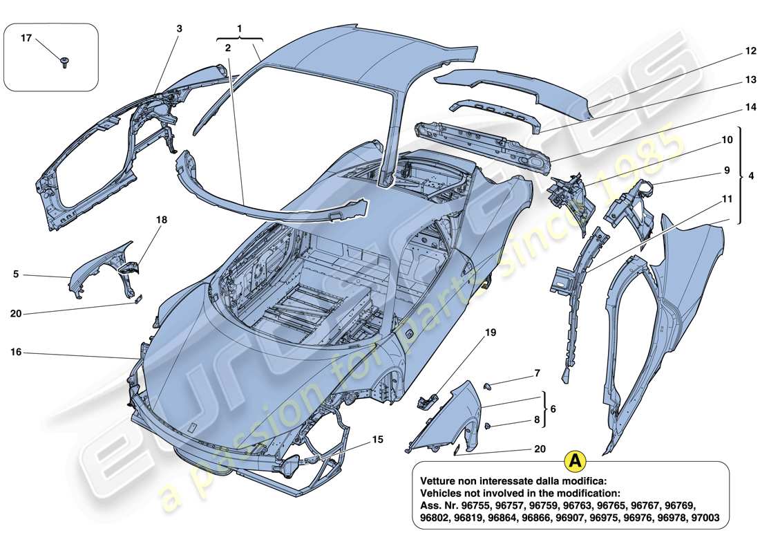 ferrari 458 italia (usa) karosserie - aussenverkleidung ersatzteildiagramm