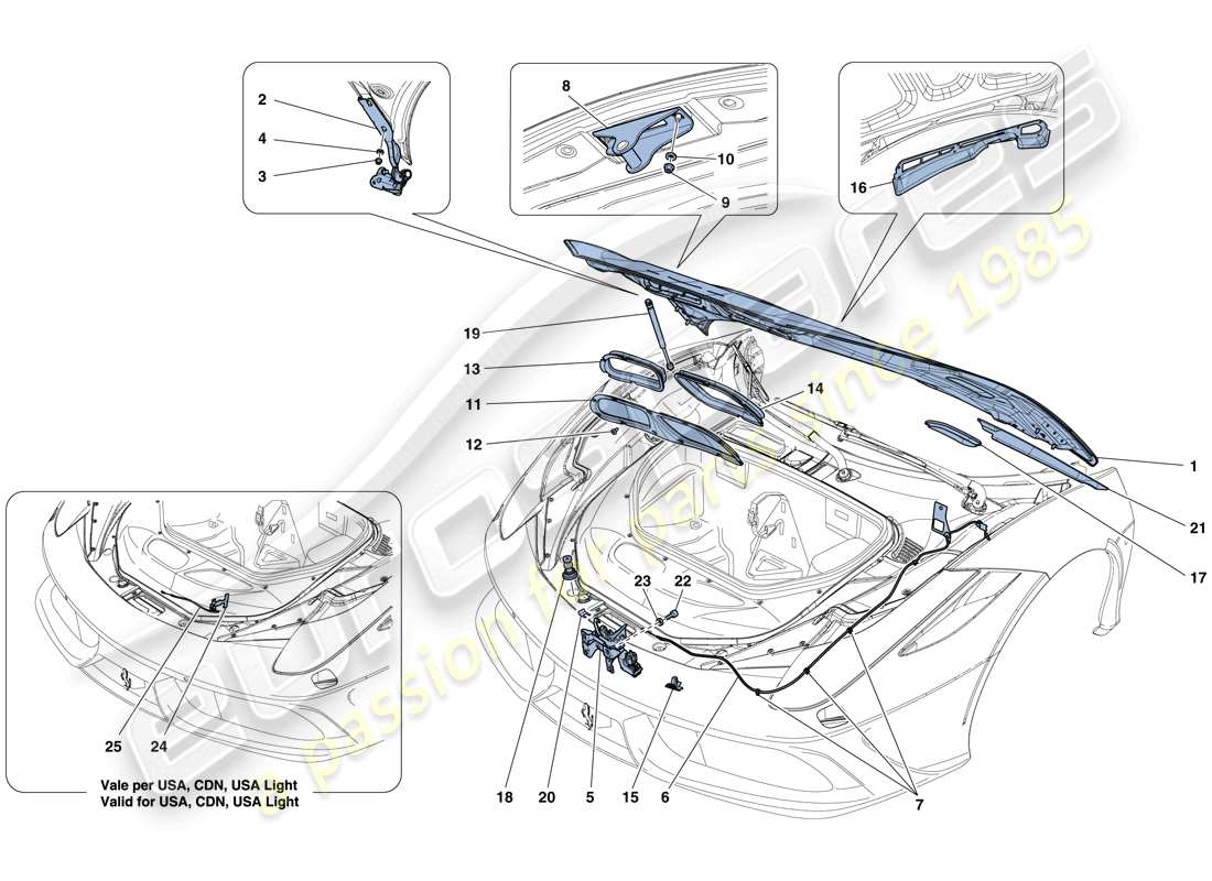 ferrari 458 speciale (usa) vorderer deckel und öffnungsmechanismus teilediagramm