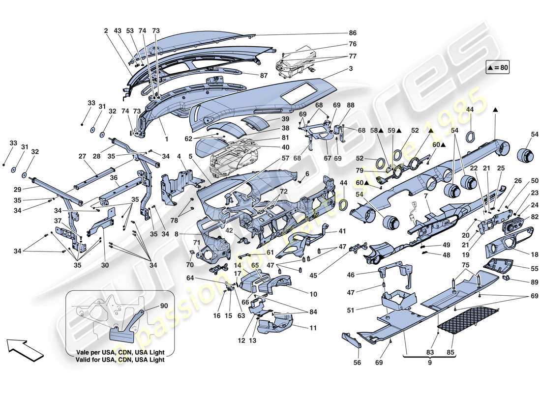 ferrari laferrari aperta (europe) dashboard-ersatzteildiagramm