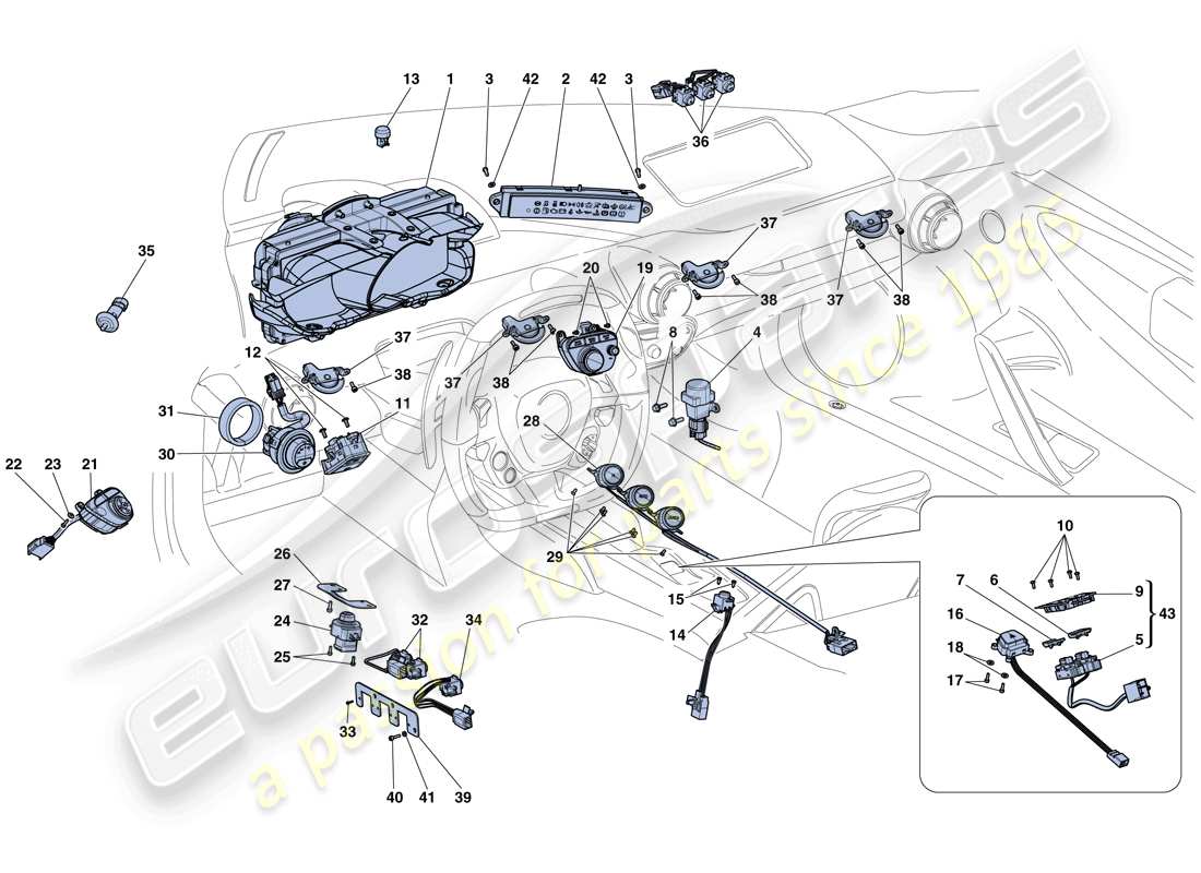 ferrari laferrari aperta (europe) armaturenbrett und tunnelinstrumente teilediagramm