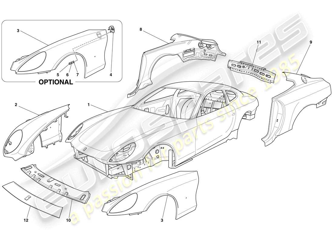 ferrari 612 sessanta (rhd) bodyshell - external trim part diagram