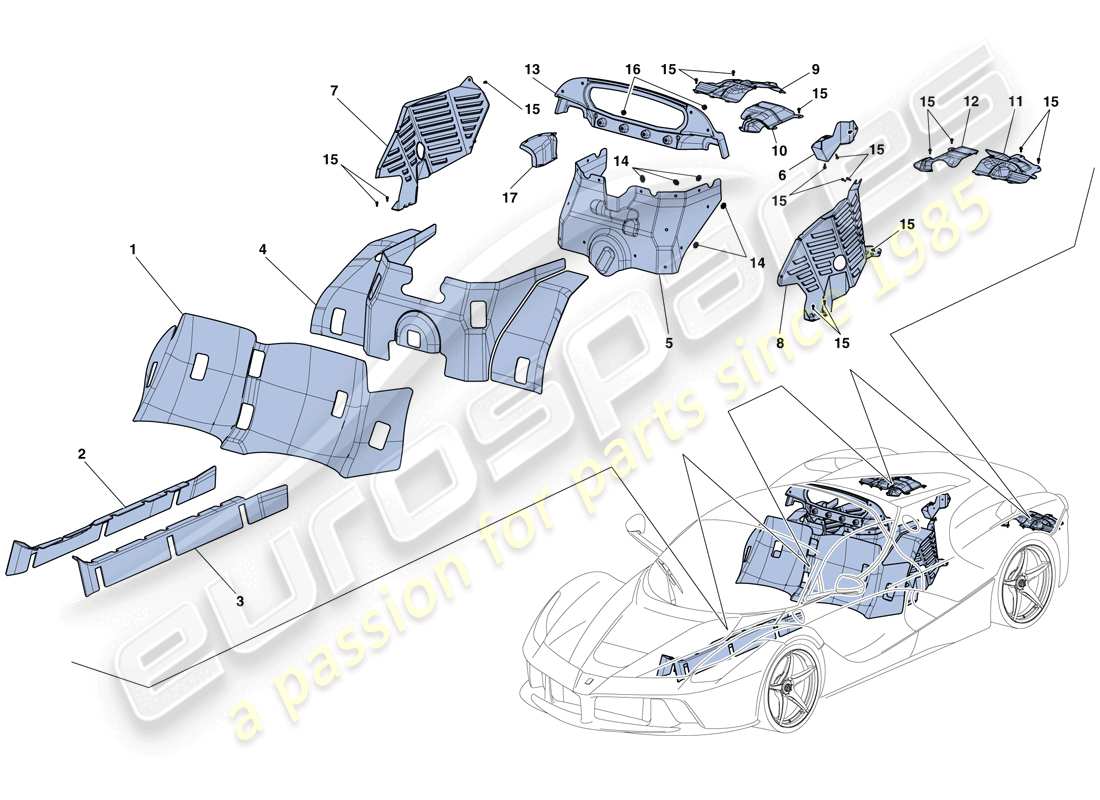 ferrari laferrari aperta (usa) hitzeschilde und isolierung teilediagramm