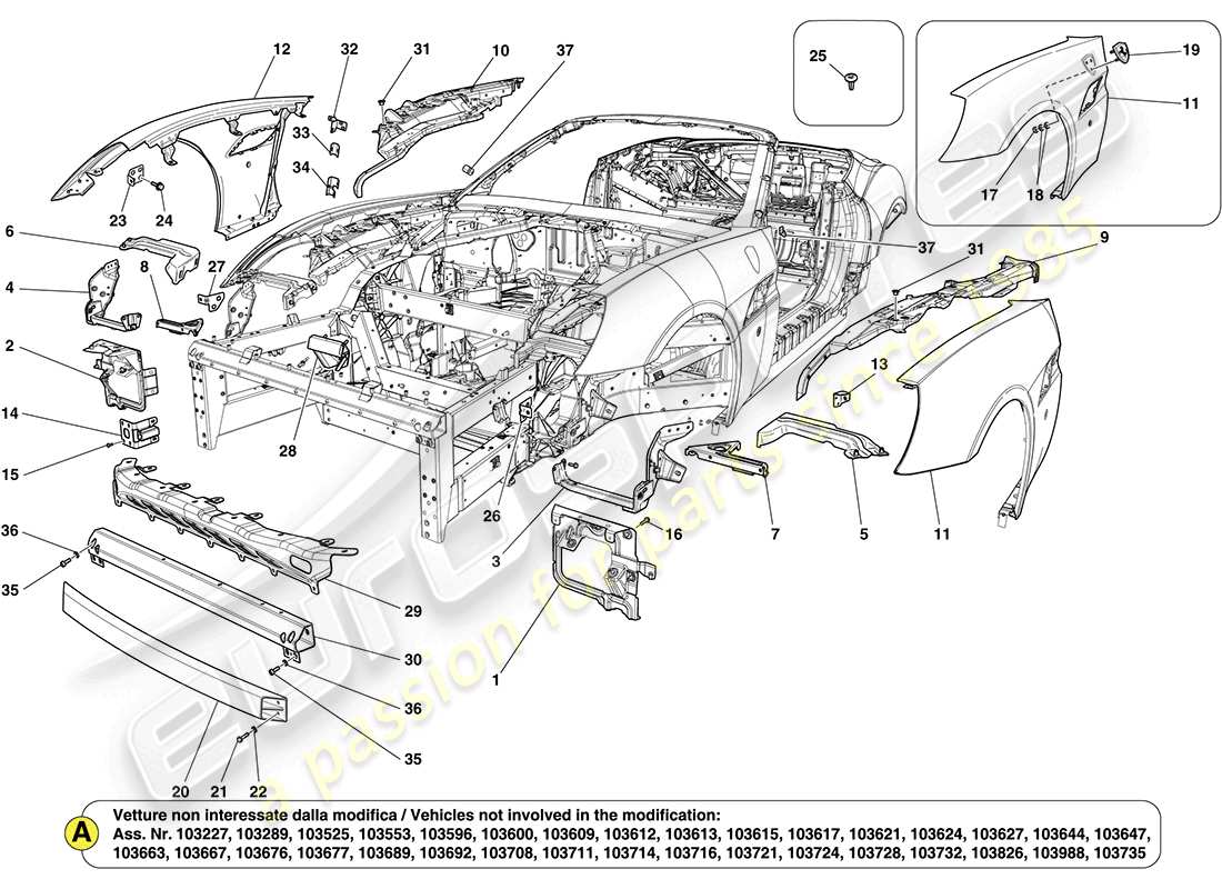 ferrari california (europe) vordere karosserie und aussenverkleidung teilediagramm