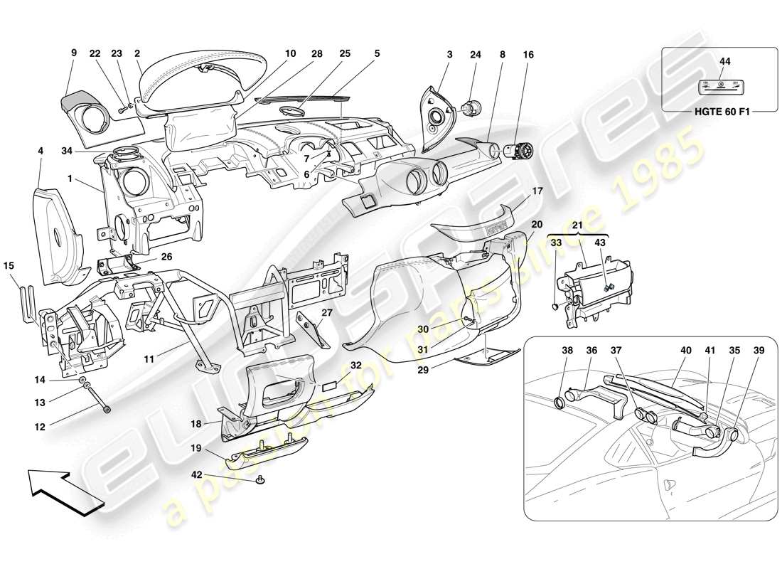 ferrari 599 gtb fiorano (europe) armaturenbrett teilediagramm