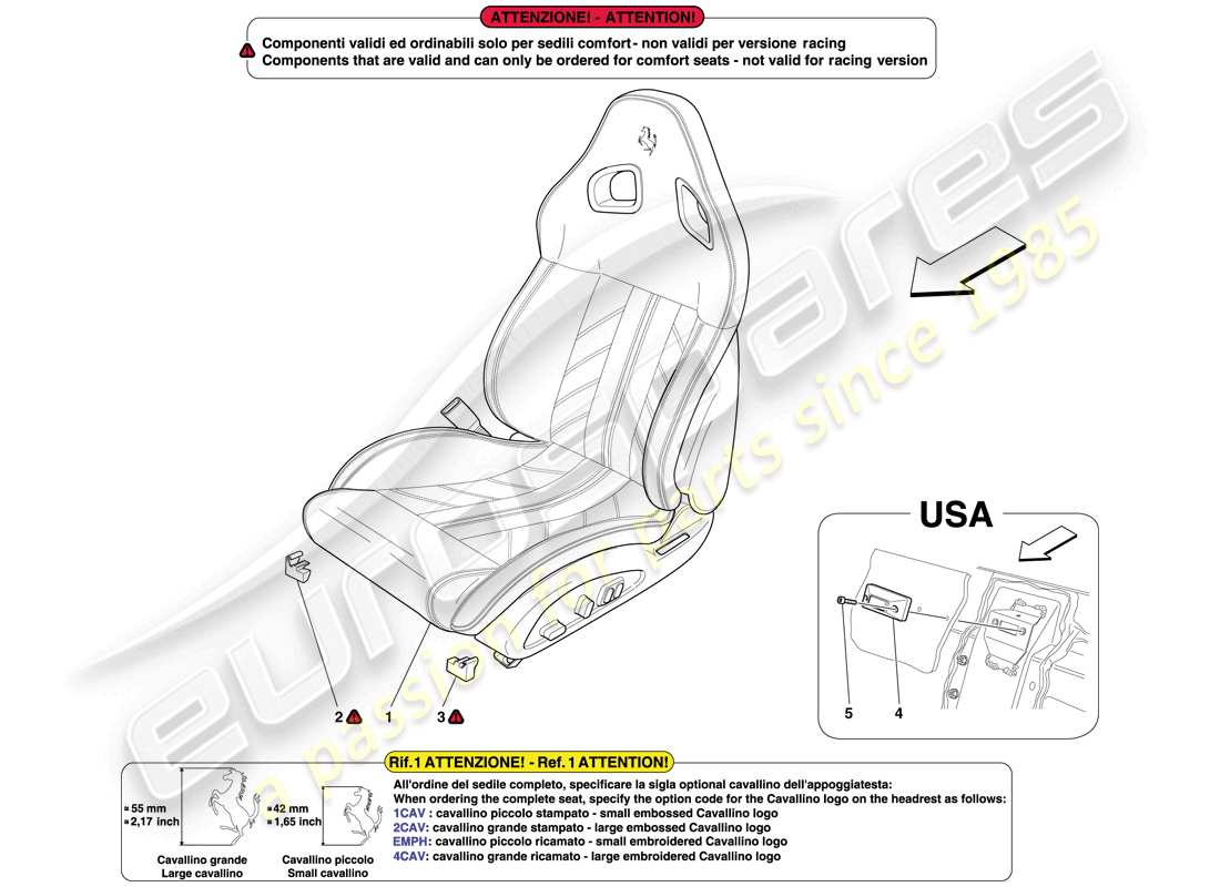 ferrari 599 sa aperta (usa) komplett vordersitz und sicherheitsgurte teilediagramm