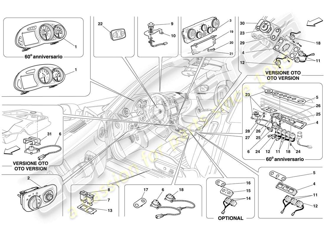 ferrari 612 sessanta (usa) instrumentation teilediagramm