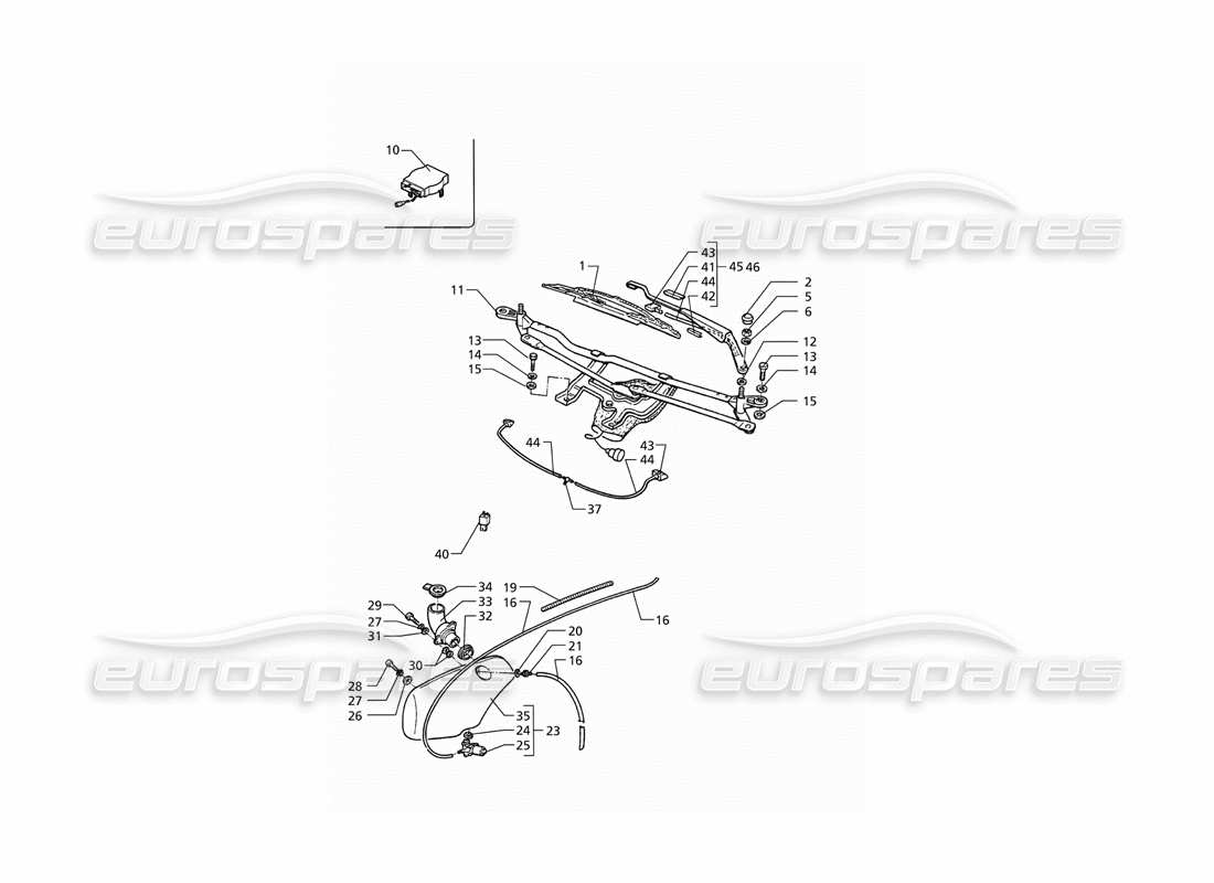 maserati qtp v8 (1998) teilediagramm für scheibenwischer und scheibe (linkslenker)