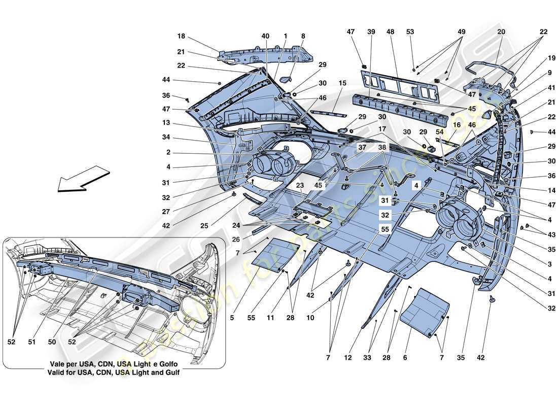 ferrari california t (europe) hintere stoßstange teilediagramm