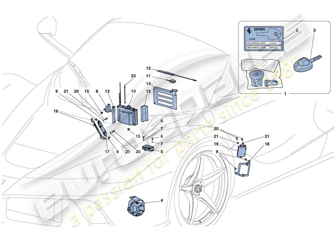 ferrari laferrari aperta (usa) diebstahlsicherungssystem - teilediagramm
