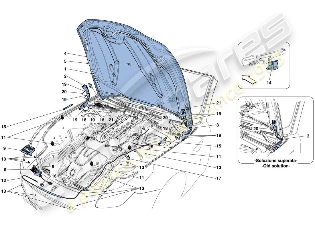 ferrari gtc4 lusso (rhd) vorderer deckel und öffnungsmechanismus teilediagramm