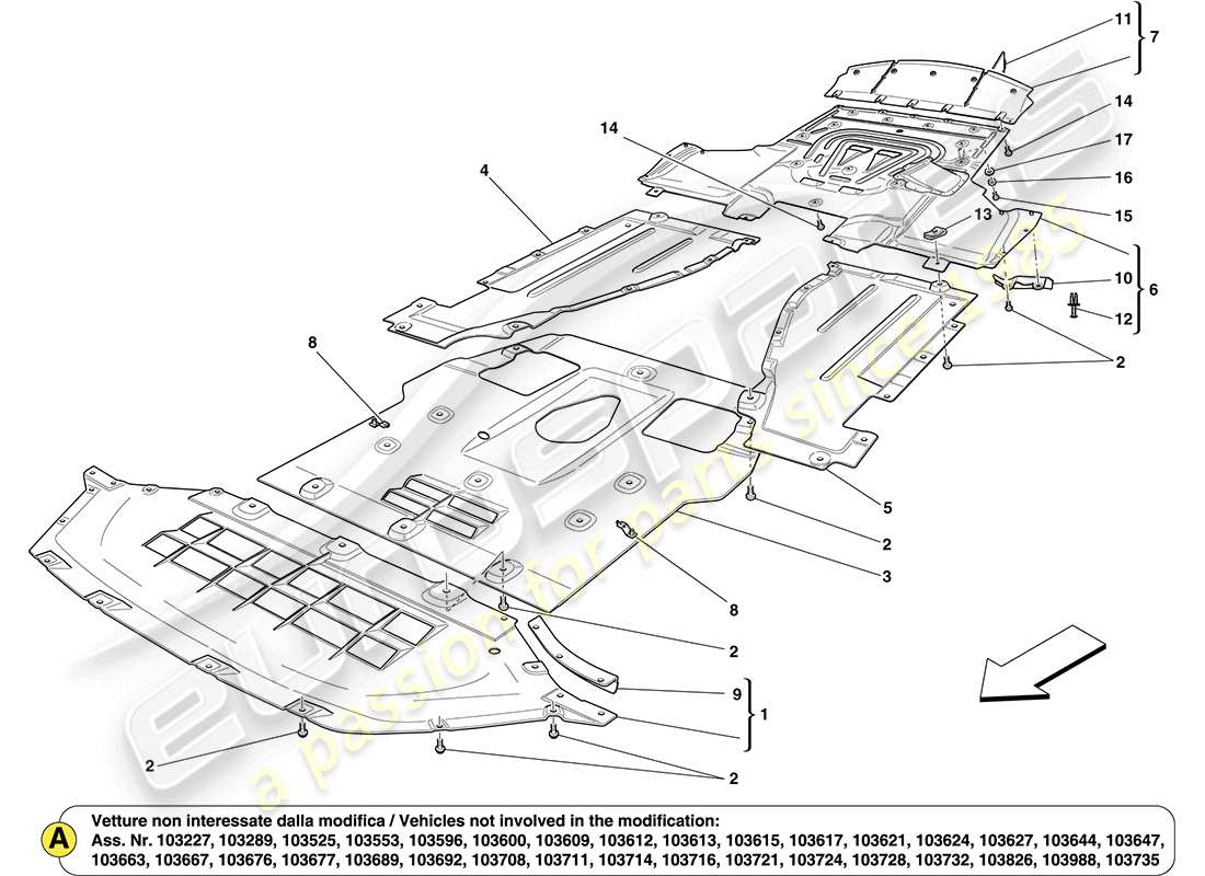 ferrari california (europe) unterbodenschutze und flache unterbodenabschnitte teilediagramm