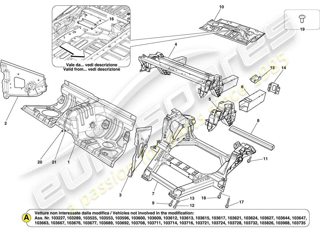 ferrari california (europe) heckstrukturen und chassis-kastenabschnitte teilediagramm