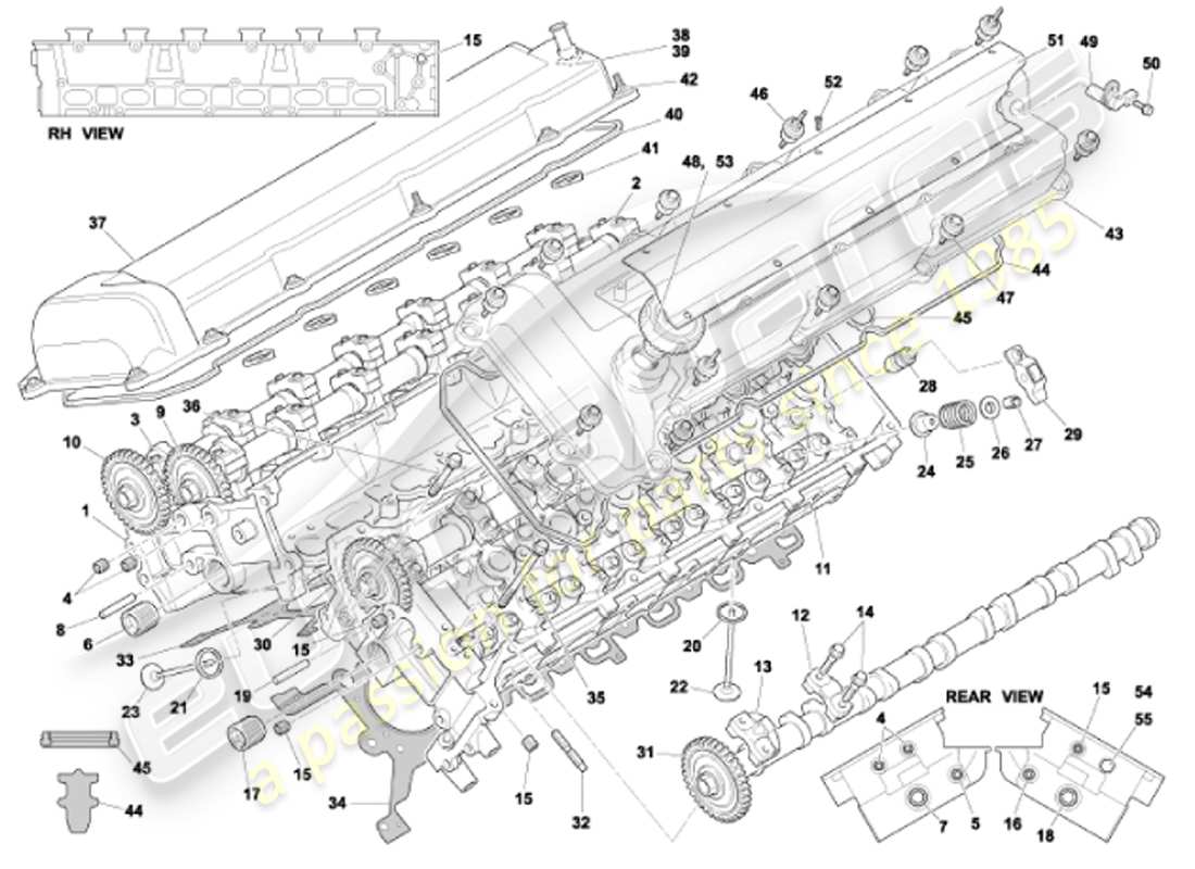 aston martin vanquish (2001) zylinderkopf-teilediagramm