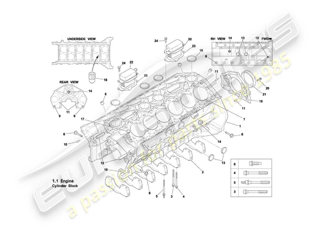 aston martin vanquish (2003) zylinderblock-teilediagramm