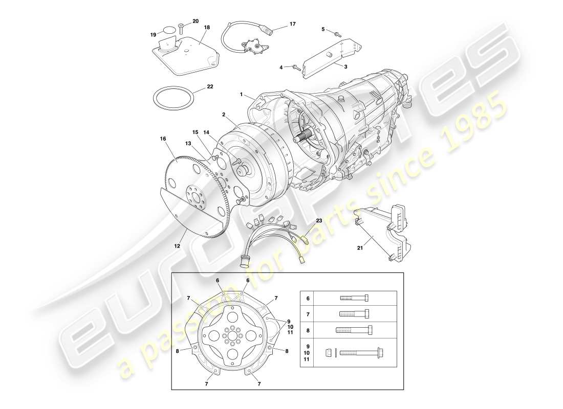 aston martin db7 vantage (2004) automatikgetriebe, drehmomentwandler-teilediagramm