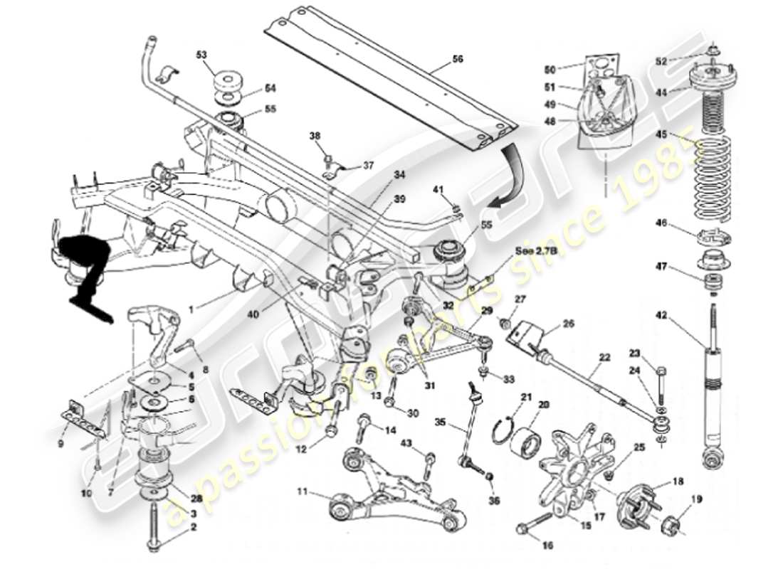 aston martin vanquish (2001) hinterradaufhängung teilediagramm
