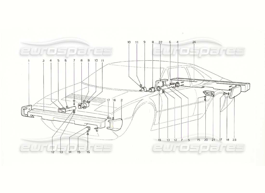 ferrari 308 gt4 dino (1976) bumpers (u.s. version) part diagram