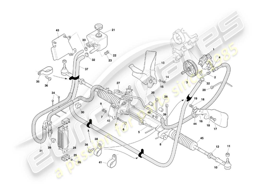 aston martin db7 vantage (2003) servolenkung - teilediagramm
