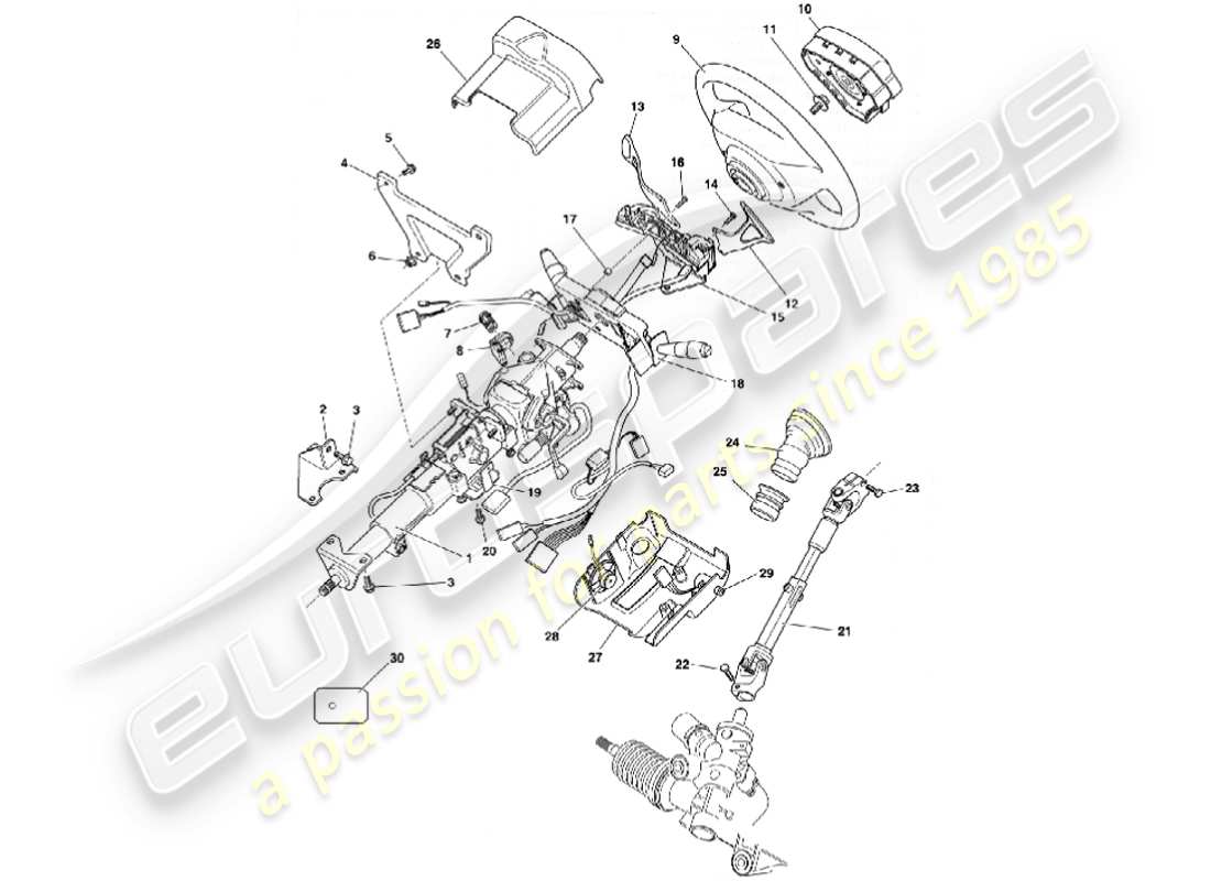 aston martin vanquish (2001) lenksäule ersatzteildiagramm