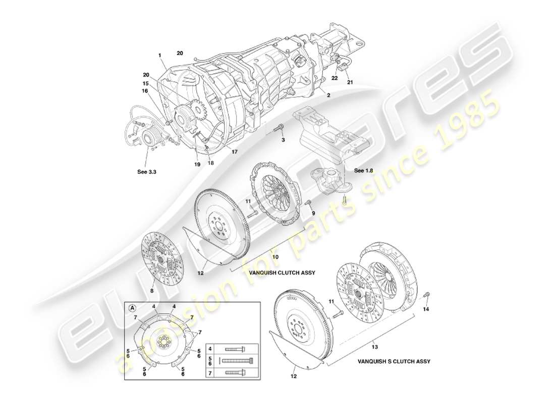 aston martin vanquish (2007) asm getriebe- und kupplungsteilediagramm