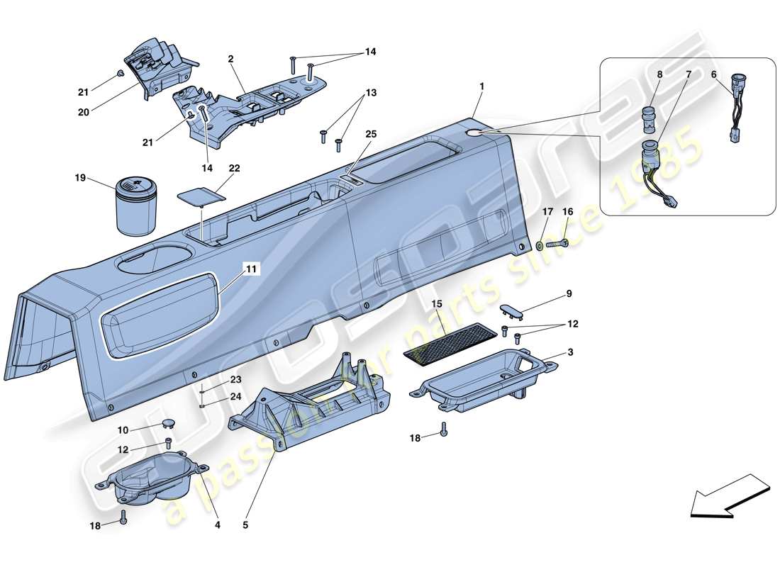 ferrari 458 speciale aperta (europe) tunnel - unterkonstruktion und zubehör teilediagramm