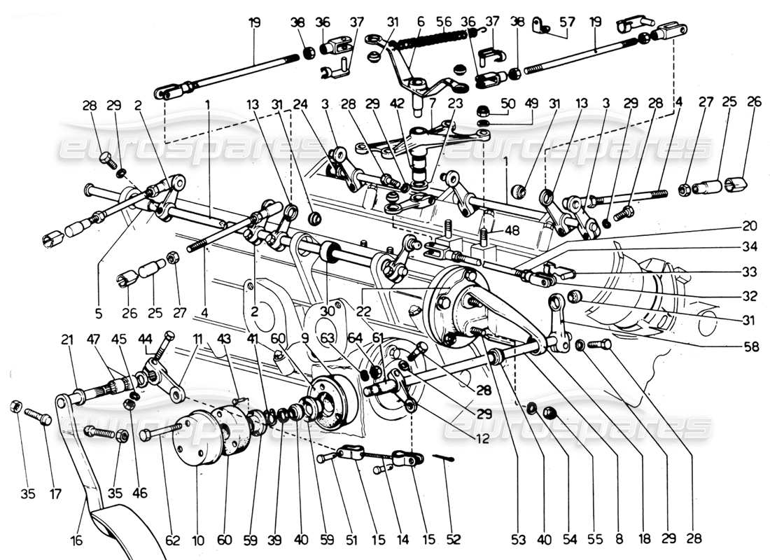ferrari 365 gtc4 (mechanical) gasgestänge - revisionsteilediagramm