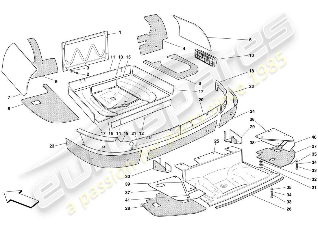 ferrari 599 gtb fiorano (europe) isolierung des gepäckraums teilediagramm
