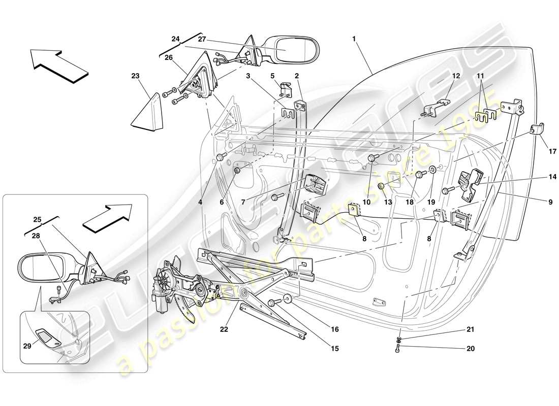 ferrari 612 sessanta (rhd) türen - elektrische fensterheber und rückspiegel ersatzteildiagramm