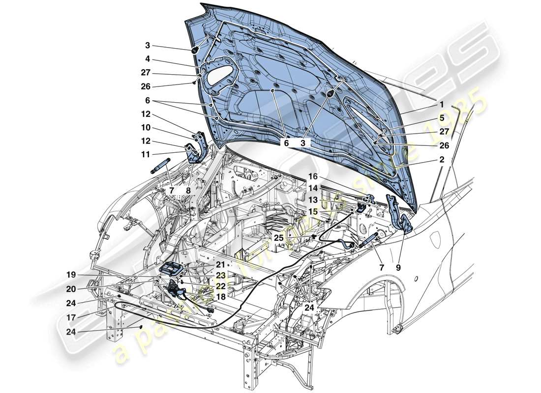 ferrari 812 superfast (usa) vorderer deckel und öffnungsmechanismus teilediagramm