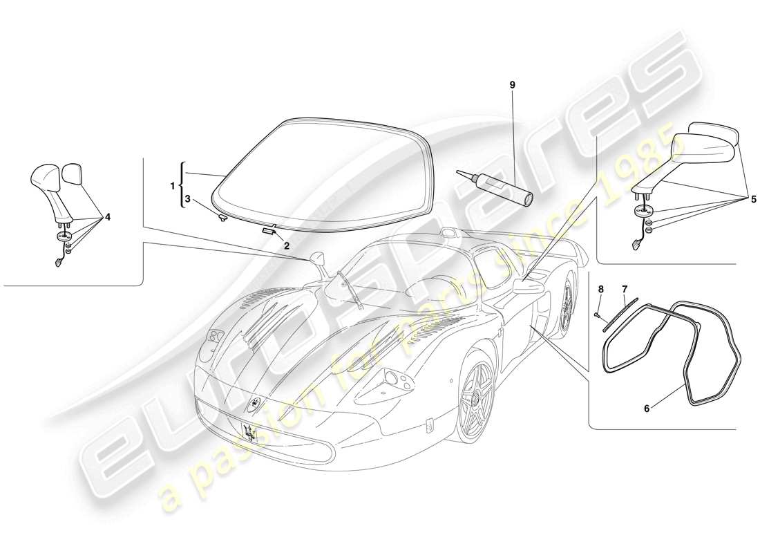 maserati mc12 brillen, dichtungen und rückspiegel teilediagramm