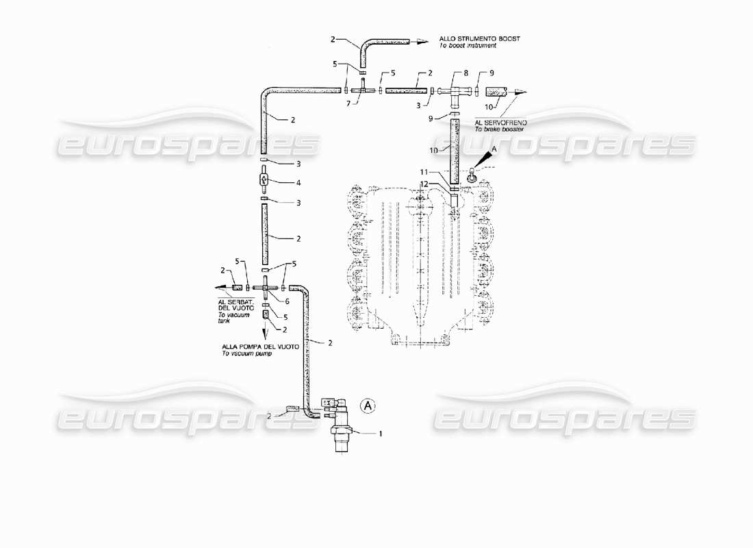 maserati qtp v8 (1998) teilediagramm für zusatzdienst-vakuumsystem (lhd)