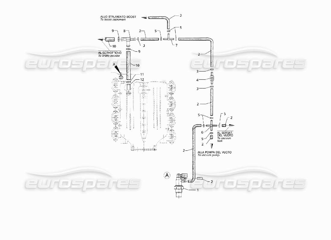 maserati qtp v8 (1998) teilediagramm für zusatzvakuumsystem (rhd)