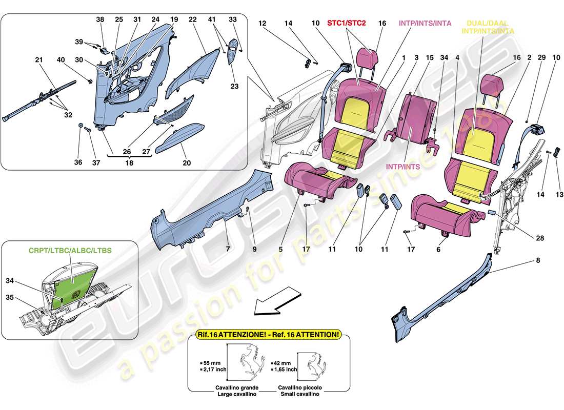 ferrari ff (europe) rücksitz - sicherheitsgurte - innenverkleidung teilediagramm