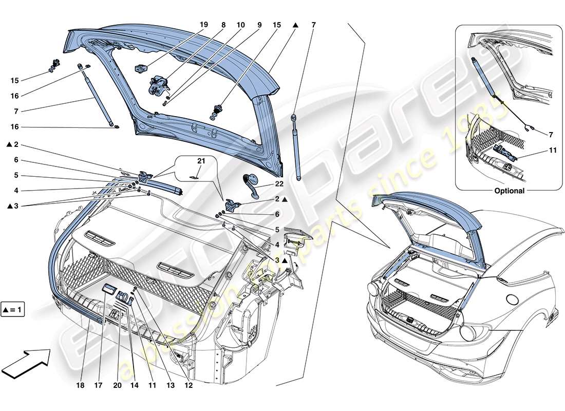 ferrari ff (rhd) hintere klappe und öffnungsmechanismus teilediagramm