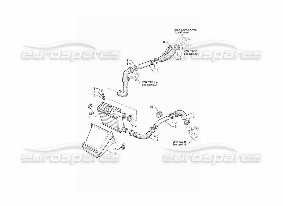 maserati qtp v8 (1998) wärmetauscher - rohre - teilediagramm rechte seite