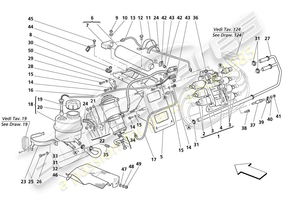 ein Teilediagramm aus dem Maserati Trofeo-Teilekatalog