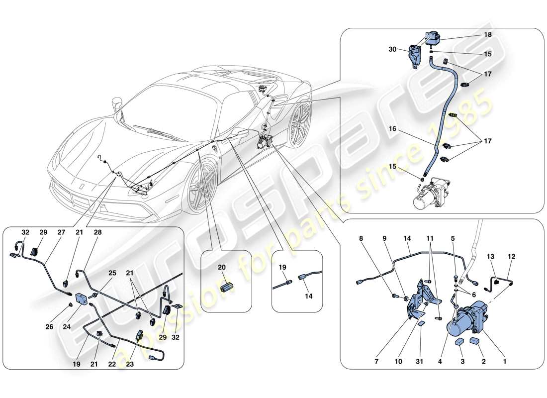 ein Teilediagramm aus dem Ferrari 488 Spider (Europa) Teilekatalog