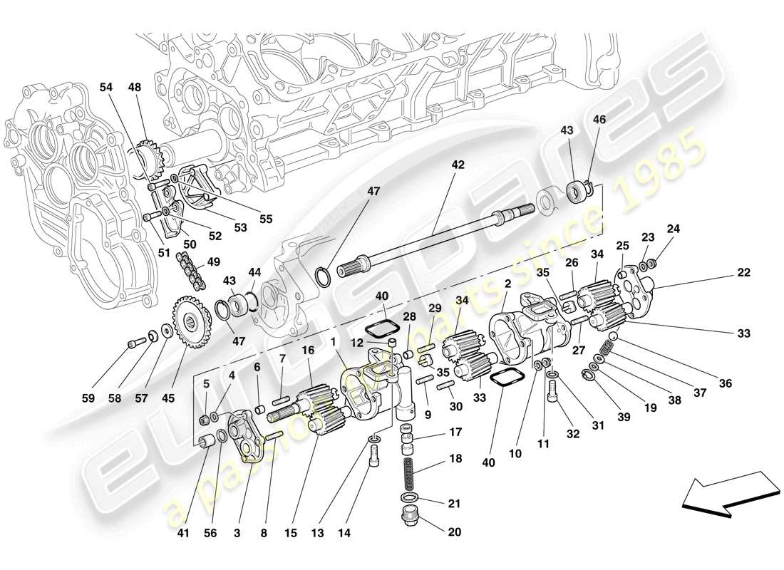 ein Teilediagramm aus dem Ferrari 612 Scaglietti (RHD) Teilekatalog