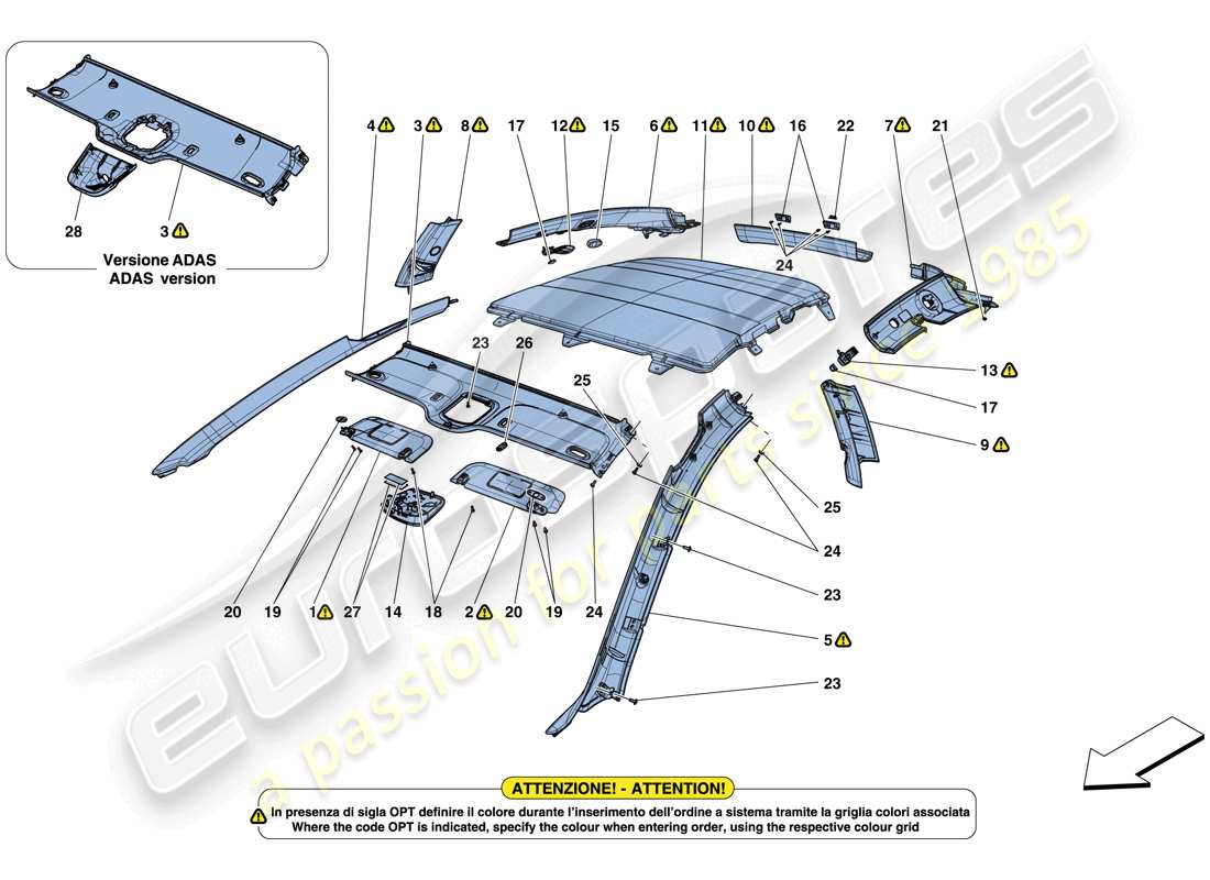 eine teilezeichnung aus dem ferrari gtc4 lusso (rhd) teilekatalog