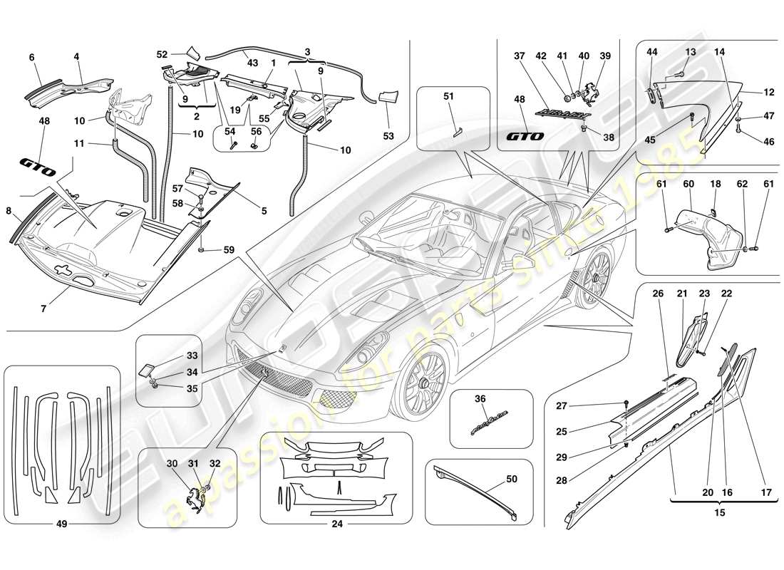 ein Teilediagramm aus dem Ferrari 599 GTO (RHD) Teilekatalog
