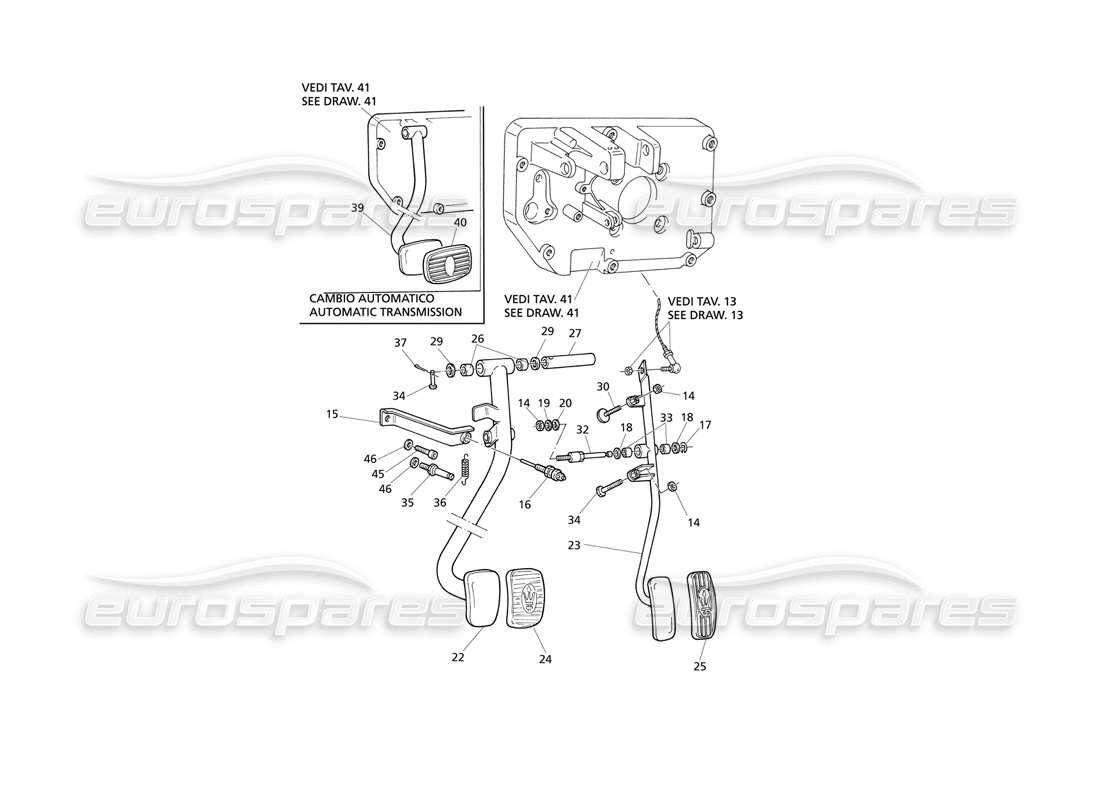 maserati qtp v8 evoluzione teilediagramm für brems- und gaspedale (linksantrieb).