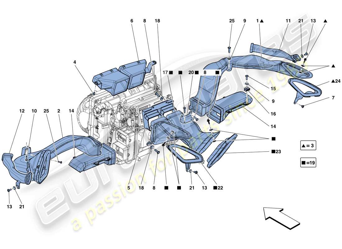 ferrari 488 spider (rhd) armaturenbrett-luftkanäle ersatzteildiagramm